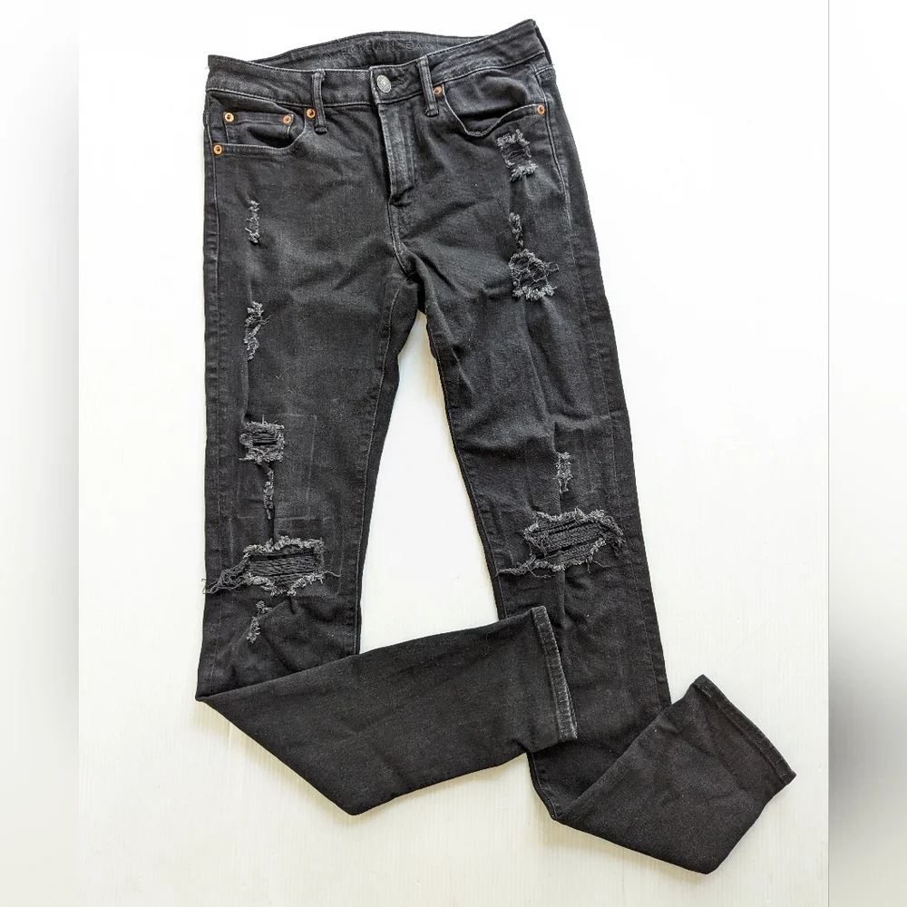 AMERICAN EAGLE Airflex ripped distressed black denim skinny jeans